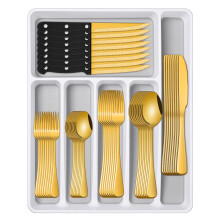 49Piece Gold Stainless Steel Flatware Set with Organizer and Steak Knives Service for 8