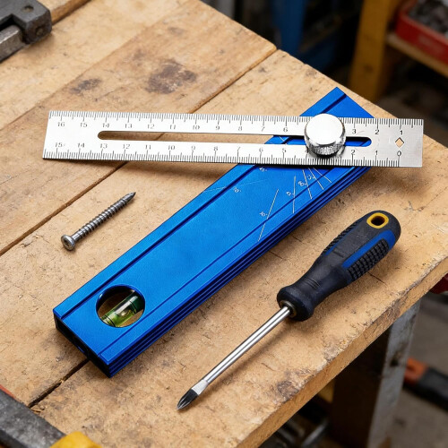 Woodworking Marking Tool with BuiltIn Bubble Level, Adjustable MultiAngle Scriber Measuring Gauge 1