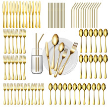 84 Piece Gold Flatware Set for 12, Stainless Steel Silverware, Dishwasher Safe, Elegant Design