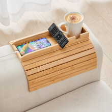 Bamboo Couch Arm Tray with AntiSpill Cup Holder, NonSlip Sofa Armrest Tray for Drinks and Snacks