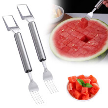 2in1 Stainless Steel Watermelon Slicer and Fork, Mess Fruit Cutter for Home and Party (2) Ref: 6269