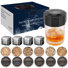 Whiskey Smoker Kit Electric Cocktail Infuser with 6 Wood Chip Flavors USB Rechargeable Gift Set