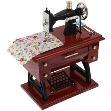 Vintage Wooden Sewing Machine Music Box with Intricate Handcrafted Details, Fur Elise Melody