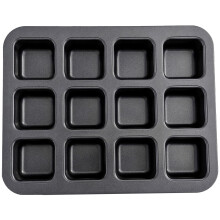 12Cavity Nonstick Brownie Pan, Carbon Steel Square Muffin Pan with Even Heating, Heavy Duty Design