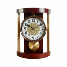 Silent Retro Desk Clock with Wooden Frame and Pendulum for Living Room or Office Decor