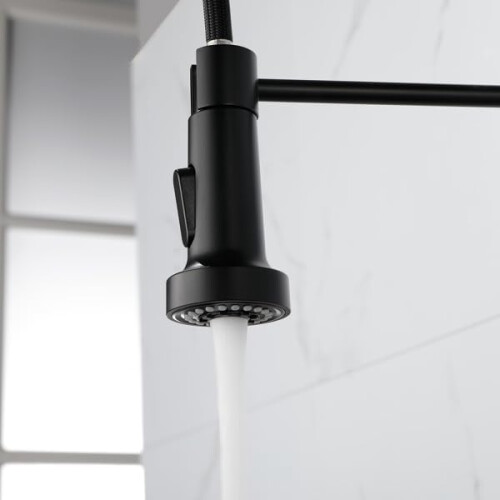 Matte Black Pull Down Kitchen Faucet with Dual Mode Spray, 360 Rotation, Solid Brass 2