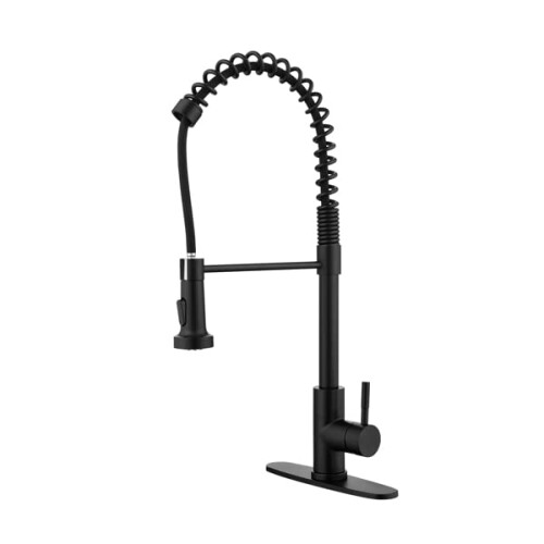 Matte Black Pull Down Kitchen Faucet with Dual Mode Spray, 360 Rotation, Solid Brass
