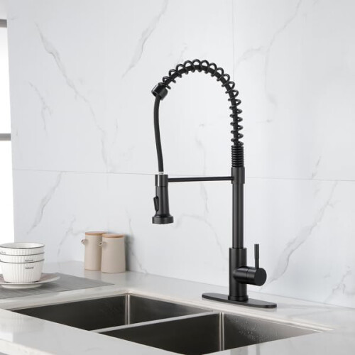 Matte Black Pull Down Kitchen Faucet with Dual Mode Spray, 360 Rotation, Solid Brass 1