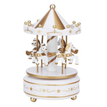 Carousel Music Box White and Gold Elegant Rotating Horse Vintage Resin Home Decor Gift