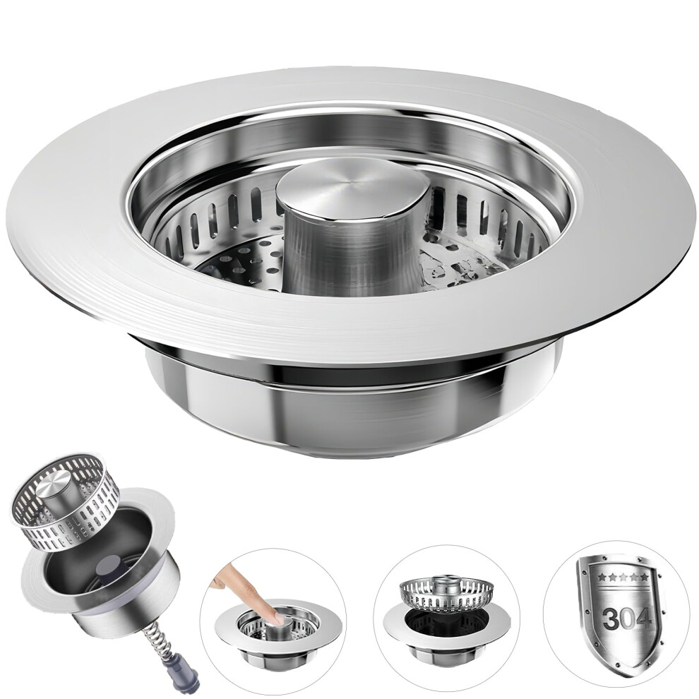 3 In 1 Kitchen Sink Strainer And Stopper, 304 Stainless Steel, Anticlogging Basket With Odor Blocker 9169991937076