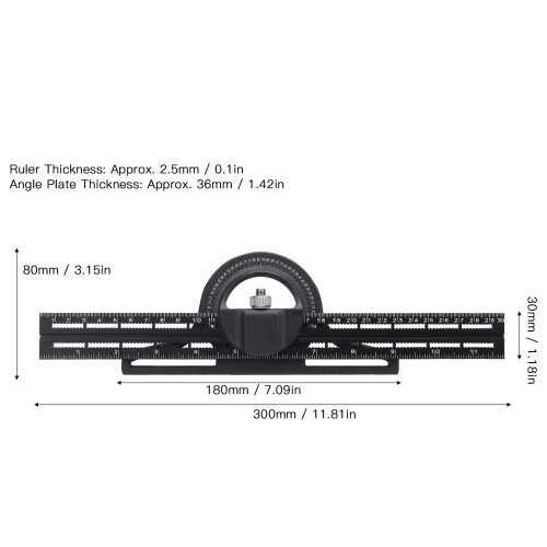 Kombinationswinkelmaß 300 mm Messbereich, schwarz 1