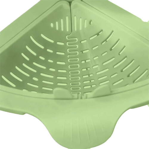 Kitchen Sink Strainer Basket, Triangular Space Saving Sink Corner Organizer with Easy Clean Handle, Green 2