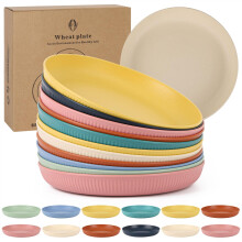 12PCS Wheat Straw Unbreakable Dinner Plates 9 Inch Microwave and Dishwasher Safe for Kids Camping
