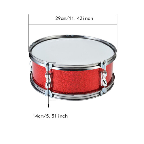 11 Inch Red Snare Drum Kit for Beginners with Drumsticks and Adjustable Shoulder Strap 2