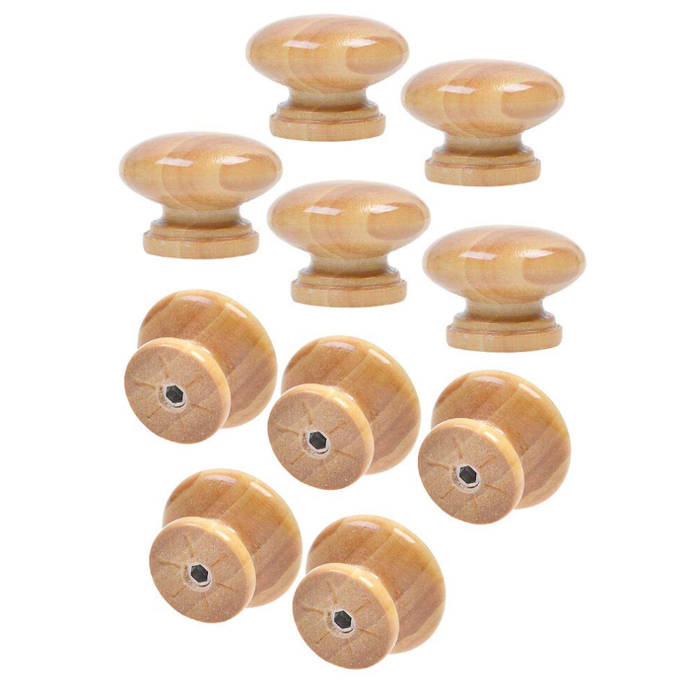 10 Pcs Round Mushroom Wooden Cabinet Knobs And Drawer Pulls With Screws Natural Wood Finish 9455672213585