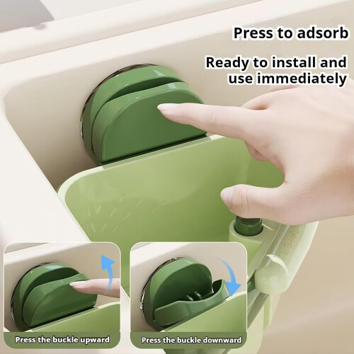 Hands Sink Strainer Basket with Suction Cup Kitchen Organizer, Green Mesh, SpaceSaving Design 2