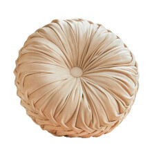 Round Throw Pillow Velvet Pleated Pumpkin Cushion for Sofa Couch Living Room Apricot