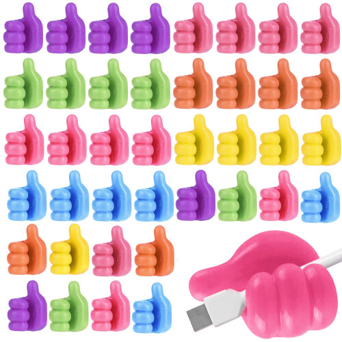 40Pack Silicone Thumb Wall Hooks, SelfAdhesive Cable Organizer Clips for Desk, Keys and Cords