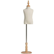 Child Mannequin with Adjustable Height and Removable Torso, Linen Dress Form on Wooden Base (Small)