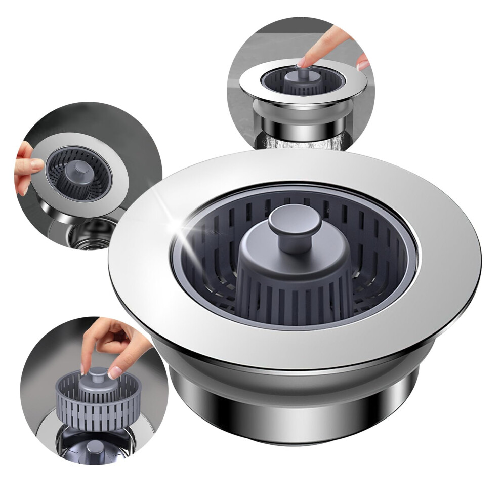 3 In 1 Kitchen Sink Strainer Stopper With Anticlogging Basket, Universal Fit 3.5 Inch Drain Plug 9455672217965