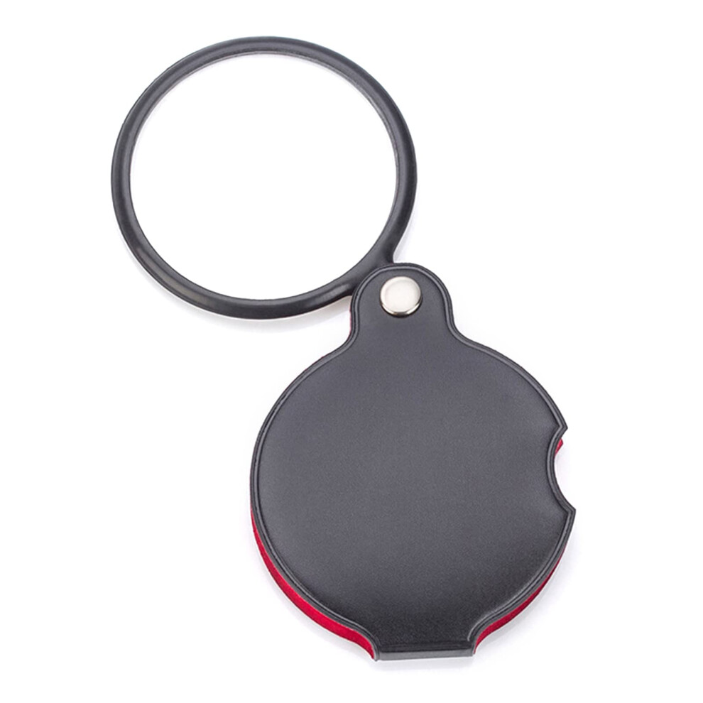 8X Leather Folding Pocket Magnifier with 360 Rotating Lens for Reading and Jewelry Inspection