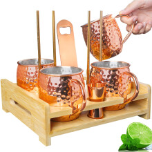 Moscow Mule Mugs Set of 4 Copper Plated Stainless Steel 18.5oz with Bar Tools Gift Box