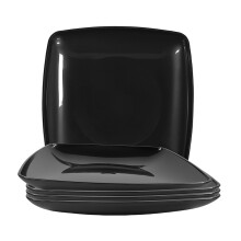 8.7 Inch Square Plastic Dinner Plates Set of 5, Reusable Picnic Plates, Black Dessert Salad Dishes