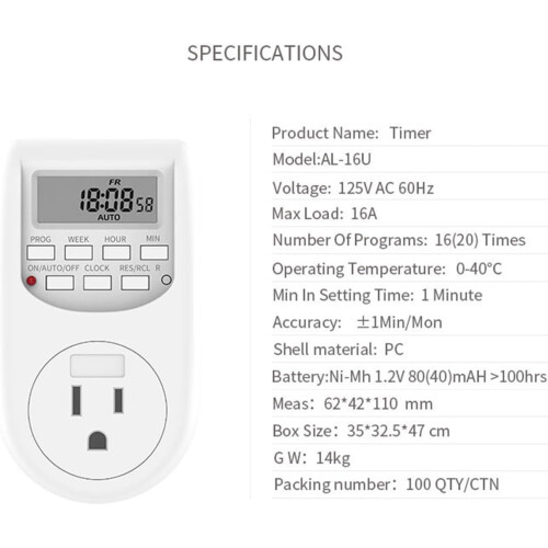 Digital Timer Outlet with Infinite Repeat Cycle, 7Day Programmable Indoor Plug and Countdown Control, 125V 15A, 1 Pack 1