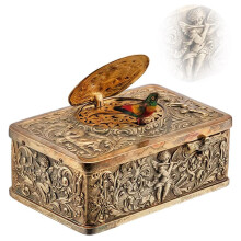Vintage Alloy Mechanical Singing Bird Music Box with Intricate 3D Relief Design for Home Decor and Gifts