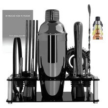 14Piece Bartender Kit with Black Stand, 750ml Stainless Steel Cocktail Shaker Set for Drink Mixing