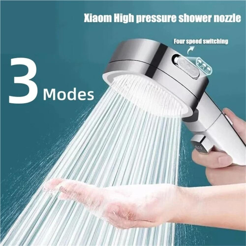 Pressure Adjustable Shower Head with Hose, 3 Spray Modes, Water Saving, RustResistant Silver 1