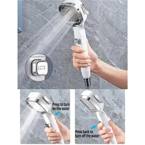 Pressure Adjustable Shower Head with Hose, 3 Spray Modes, Water Saving, RustResistant Silver 2