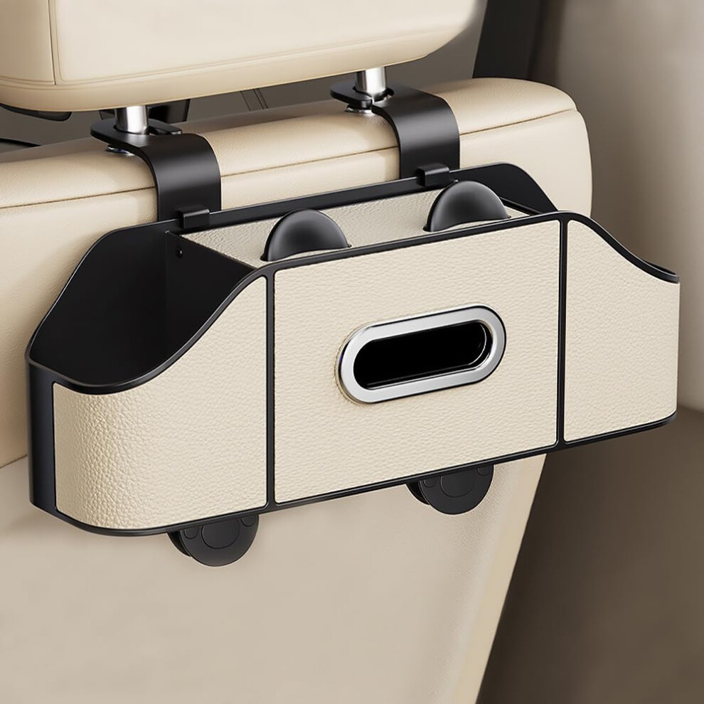 Car Backseat Organizer For Jeep Grand Cherokee 20222025 With Dual Cup Holders Tissue Box Hooks Beige 9092120730524