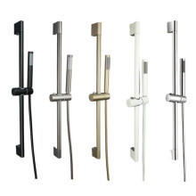 Brushed Gold Handheld Shower Head Set with Adjustable Rod Wall Mounted Brass Round Design Grey 2PCS