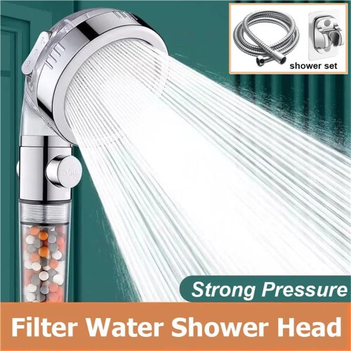 Filtered  Pressure Shower Head with On/Off Switch, 3 Spray Modes, Hose and Bracket 1