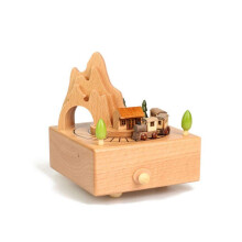 Wooden Carousel Music Box with Fairy Tale Sky City Design, Charming Square Gift for Birthday