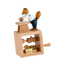 Hand Crank Wooden Music Box with Fox Design, Vintage Gift for Friends and Home Decoration