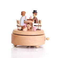 Handmade Wooden Rotating Music Box Retro Home Decoration Vintage Wood Carved Gift