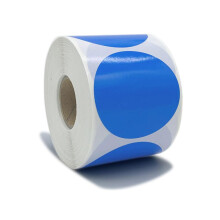 2 Inch Round Blue Waterproof OilProof Thermal Labels, TearResistant, Compatible with Rollo Zebra Printers, 500Pcs/Roll