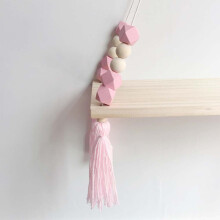 Nursery Wall Shelf with Rope & Wooden Board, Pink & White, 38141cm