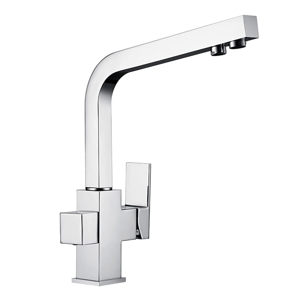 Kitchen Faucet With Dual Water Outlets, 360 Swivel Brass Mixer Tap For Drinking And Cleaning, Black Silver 9092120730043