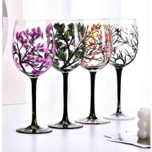 4PCS HAND PAINTED WINE Cup Four Seasons Tree Cups Autumn Flower Seasons Colorful