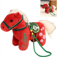 2026 Chinese  Year Horse Ornament, Red Plush Horse Toy with Embroidery, 12cm Hanging Decor