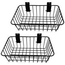Black Metal Slatwall Wire Storage Baskets with Hooks, HeavyDuty Carbon Steel, 2Pack, 13.47.54.3