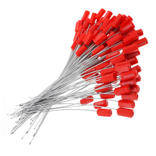100pcs Red Numbered Security Cable Seals with Adjustable Steel Lock for Containers and Trailers