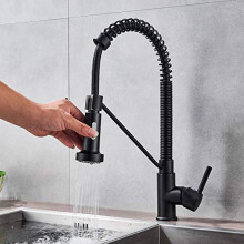 Black Pull Down Kitchen Faucet with Sprayer, Single Handle Deck Mount for Farmhouse or Bar Sink