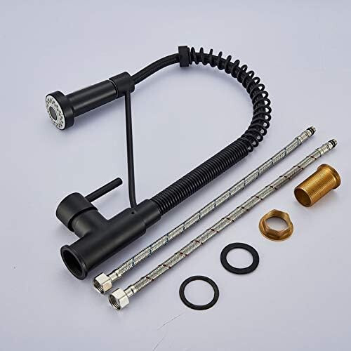Black Pull Down Kitchen Faucet with Sprayer, Single Handle Deck Mount for Farmhouse or Bar Sink 2