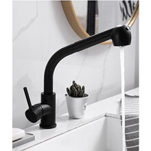 Black Pull Down Kitchen Sink Faucet 360 Rotation Commercial Grade for Farmhouse Bar