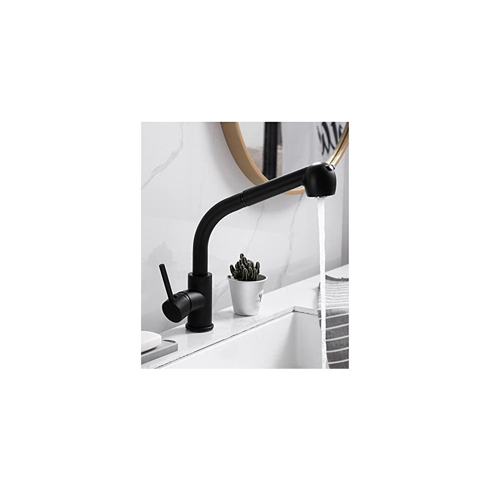 Black Pull Down Kitchen Sink Faucet 360 Rotation Commercial Grade For Farmhouse Bar 9169991969664