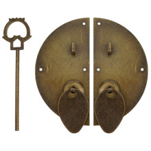 Retro Door Lock Handle with Bolts, Vintage Bronze Cabinet Latch for Chinese Style Wardrobes